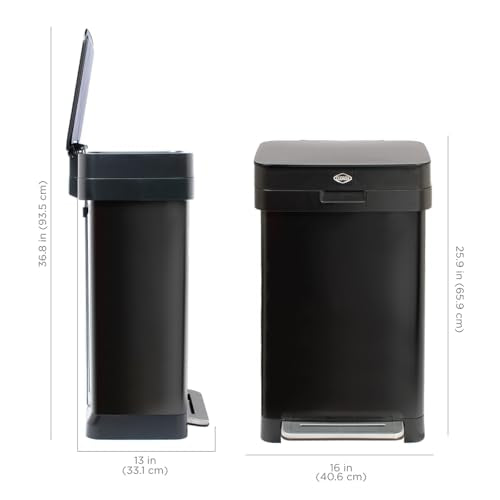 Clorox 13 Gallon Trash Can - 50L Kitchen Trash Can with Wide Step Pedal - Rectangular Black Stainless Garbage Bin with Hinged Rim and Odor Protection - color: Black Step