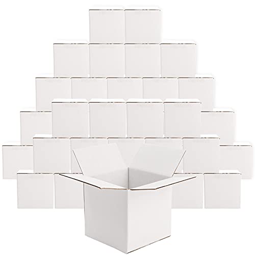 Peohud 40 Pack Small Shipping Boxes, 4 x 4 x 4 Inches White Corrugated Cardboard Box, Mailing Box for Shipping, Packing Storage, Gift Box, Recyclable