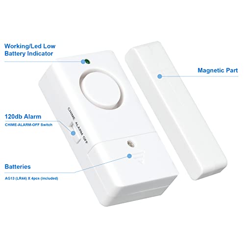 Door Window Alarms, 120DB Door Alarms for Kids Safety, Security Alarm with Chime for Store Pool, 4 Pack - style: 4 Pack