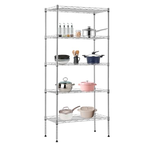 BestOffice | 5-Tier Wire Shelf | 22" x 12" x 48" | Chrome - color: Chrome, size: 22"D x 12"W x 48"H