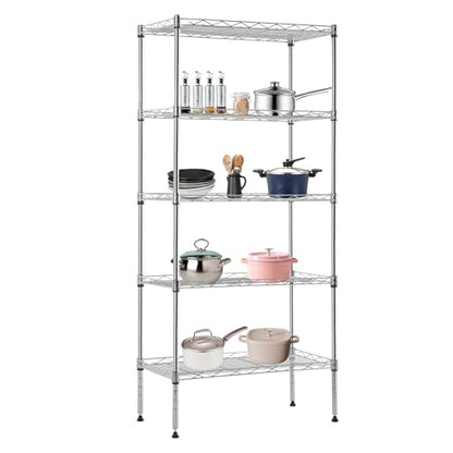 BestOffice | 5-Tier Wire Shelf | 22" x 12" x 48" | Chrome - color: Chrome, size: 22"D x 12"W x 48"H