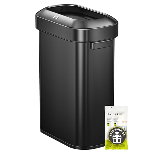 EKO Urban 16 Gallon/60 Liter Open Top Stainless Steel Slim Commercial Trash Can, Tall Kitchen Trash Bin, Heavy-Duty Commercial Grade Large Garbage Bin for Home, Office, Hotel, Restaurant, Matte Black - color: Matte Black, size: 60 Liter, Slim