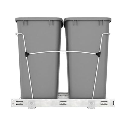 Rev-A-Shelf Double Pullout Garbage Trash Cans for Kitchen Cabinets, 35 Qt - color: Metallic Silver