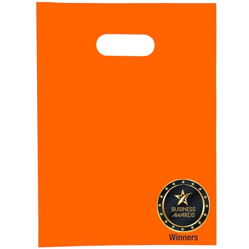 Choice Marts 100 Orange Plastic Bags With Handles 9x12 Merchandise Bags - color: Orange