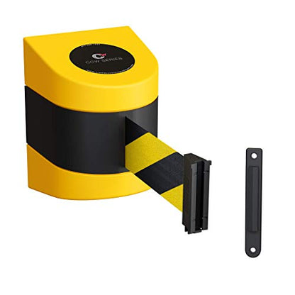 Crowd Control Warehouse WMB-220 Wall Mount Retractable Belt Barrier, 15 Ft - color: Black and Yellow Belt with Yellow ABS Case, size: 15 foot belt
