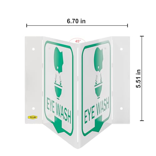 Stay Safe with our OSHA Compliant Folded Projecting Eye Wash Sign- 5"x7", 1mm Aluminum, Essential Workplace Safety Sign - color: Eye Wash