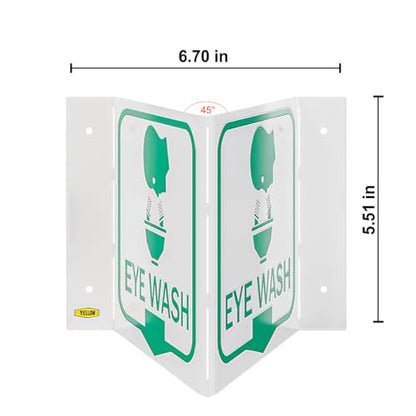 Stay Safe with our OSHA Compliant Folded Projecting Eye Wash Sign- 5"x7", 1mm Aluminum, Essential Workplace Safety Sign - color: Eye Wash