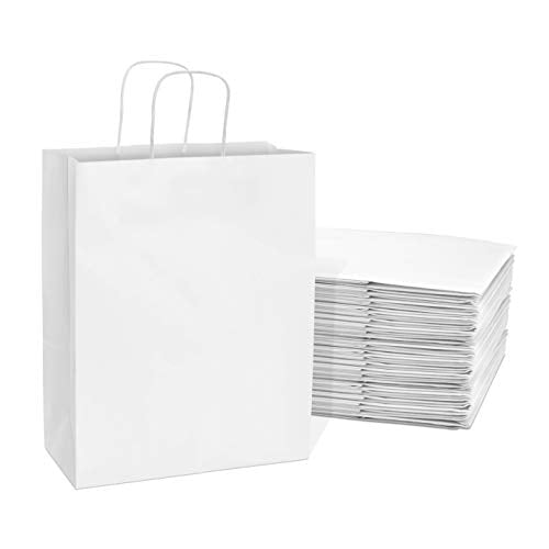Prime Line Packaging White Goodie Bags, 10x5x13 Inch, 25 Pack