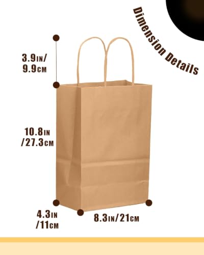 qiqee 30-Packs Brown Gift Bags with Handles Bulk 10.8"x8.3"x4.3" Medium Size Kraft Paper Bags Multiple Uses (Medium Size) - size: Medium - 30 Packs