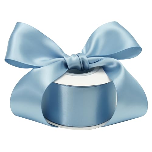 Dusty Blue Satin Ribbon - 2 Inch French Blue Silk for Christmas Tree & Wedding Bouquet - 25 Yards - color: Dusty Blue