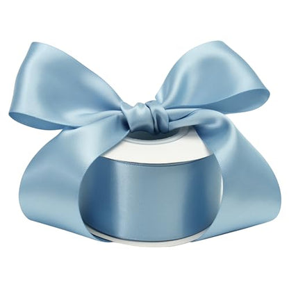 Dusty Blue Satin Ribbon - 2 Inch French Blue Silk for Christmas Tree & Wedding Bouquet - 25 Yards - color: Dusty Blue