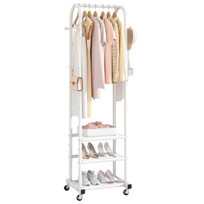 Kaitiemoo Clothing Rack, Mobile Garment Rack with Wheels & 3 Shelves, White - color: White