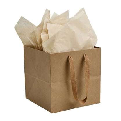 Papertide 24 Pack 8x8x8 inch Brown Square Gift Bags with Tissue Ppaper - color: Brown