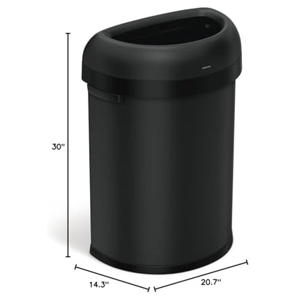 simplehuman Semi-Round Open Can, 80L / 21.1 Gallon Commercial Trash Can with Flat Back for Restaurants, Cafes, Lobbies, Dent-Resistant Heavy Gauge Steel, ADA-Compliant, Matte Black Steel - color: Matte Black, size: 80L Semi-Round