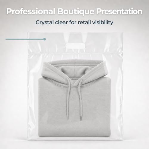 16x18 Large Plastic Shopping Bags for Small Business with Handles, Clear - color: Clear