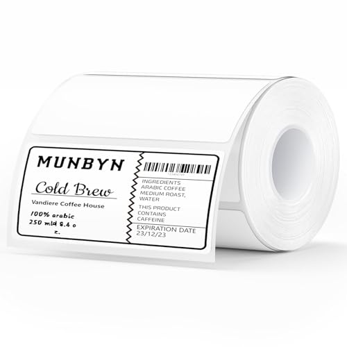 MUNBYN 4x2 Thermal Labels, 500 Sheets/1 Roll, White - color: White, size: 4x2"