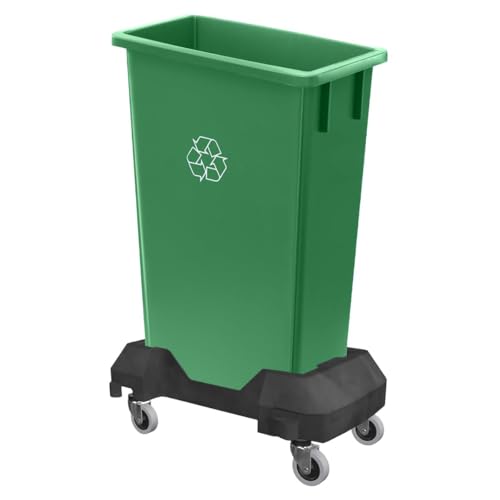 Green 23 Gallon Slim Recycle Container with Dolly, Wheeled Commercial Trash Can, Heavy-Duty Rolling Waste Bin, Durable Plastic Garbage Can for Kitchens, Homes, Restaurants, Offices - color: Green, size: with Dolly