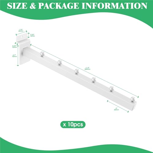 10Pcs 12 Inch 6 Ball Waterfall Slatwall Hooks, Metal Heavy Duty Slat Wall Hanging Hook Hanger Pegs Panel Accessories for Clothing Retail Garage Shop Display (White)