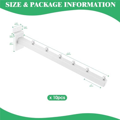 10Pcs 12 Inch 6 Ball Waterfall Slatwall Hooks, Metal Heavy Duty Slat Wall Hanging Hook Hanger Pegs Panel Accessories for Clothing Retail Garage Shop Display (White)