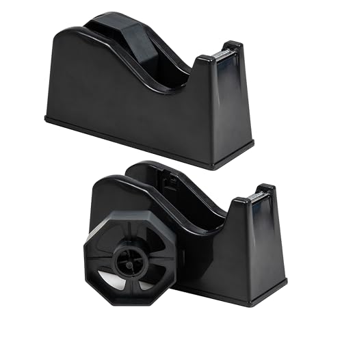 Desktop Tape Dispenser Adhesive Roll Holder (Fits 1" & 3" Core) with Weighted Nonskid Base (2P-Black) - color: 2p-black