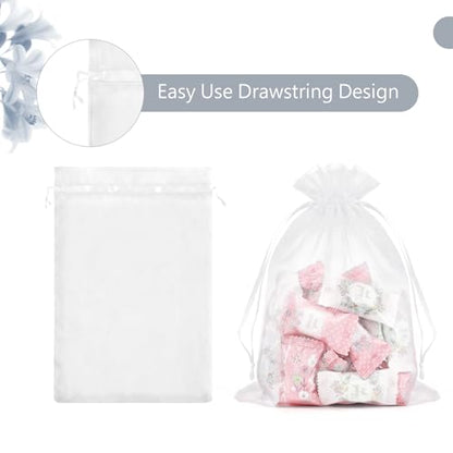 FUNFERY 100Pcs White Organza Bags 5x7 in,Small Mesh Drawstring Gift Bag - color: Classic White