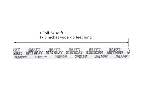 Cuitpan Reversible Birthday Wrapping Paper – Checkered Happy Birthday Text & Black White Checkerboard, Gift Wrap for Men, Racing Theme Design, Birthday Party, 17" x 16.5ft - color: Happy Birthday-Black