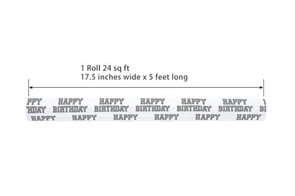 Cuitpan Reversible Birthday Wrapping Paper – Checkered Happy Birthday Text & Black White Checkerboard, Gift Wrap for Men, Racing Theme Design, Birthday Party, 17" x 16.5ft - color: Happy Birthday-Black