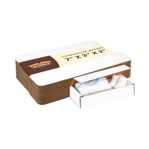 The Boxery Corrugated Mailers White Tuck Shipping Boxes (7x3x2) - size: 7x3x2