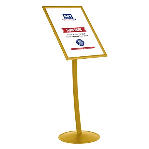 M&T Displays Simplistic Curved Menu Board 18x24 inch Gold Pedestal Sign Holder Floor Standing Aluminum Front Loading Easy Open Poster Advertisement Sign Holder for Restaurant Cafe Hotel