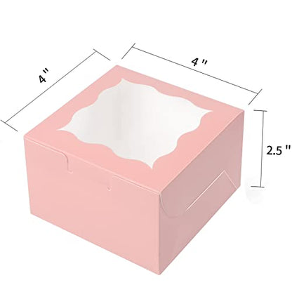 KPOSIYA 60pcs Small Cookie Boxes with Window, 4x4x2.5 Pink Bakery Box - color: Pink, size: 60