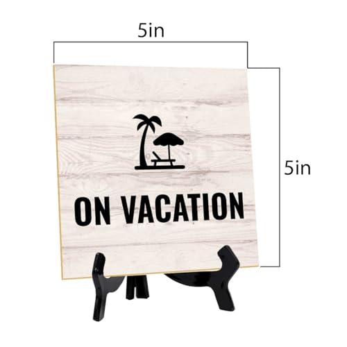 On Vacation 5"x 5" Square Table Sign With Acrylic Easel | General Office Notices & Business Table Signs - color: On Vacation