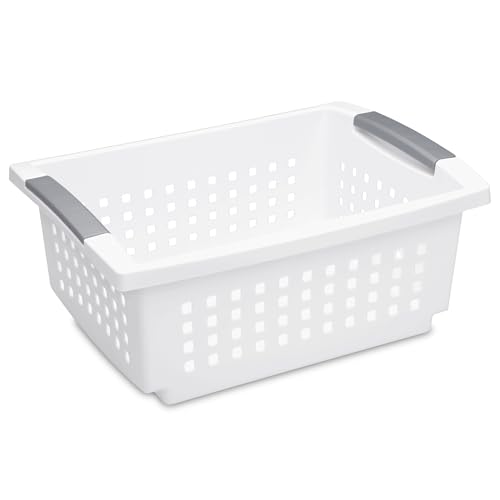 Sterilite Medium Stacking Basket Plastic Storage Organizer, White, 8-Pack - size: 8 Pack, style: Medium