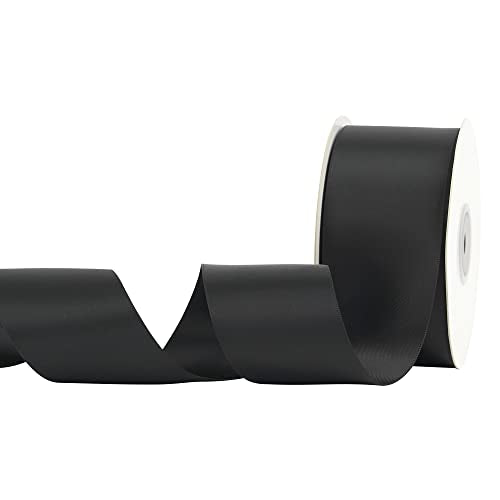HUIHUANG Black Double-Faced Satin Ribbon 2 inch Continuous 25 Yards - color: Black, size: 2 inch