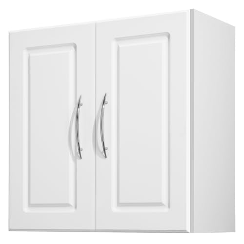 VEVOR Laundry Room Wall Cabinet, 2-Tier Wall Mounted Hanging Cabinet with Adjustable Shelf, Cupboard Storage with 2 Doors, for Kitchen, Bathroom, Laundry, 11.8 x 23.6 x 23.6 in (D x W x H), White - size: 24 Inch, style: 2 Doors