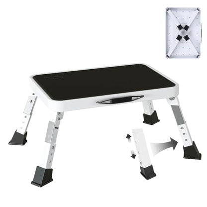 RV Step Stool Foldable Adjustable Height Sturdy Stable Step Ladder with a Non-Slip Platform Camper Step Stool with Non-Slip Rubber Feet, Easy to Carry (White) - size: 3-level