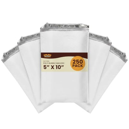 The Boxery 5x10" #00 Poly Bubble Mailers 250 Pack, Padded Envelopes, Self Seal, Waterproof Shipping Bags for Shipping & Packaging - size: #00 5x10'' (250)