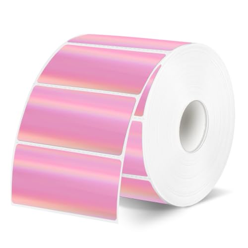 Pink Thermal Label 2x1 Inch- Barcode Labels- Holographic Thermal Sticker Labels for Address, Shipping, Compatible with Rollo Label Printer & MUNBYN& Zebra (300 Sheets/Pink) - color: Holographic Baby Pink, size: 2"x 1"