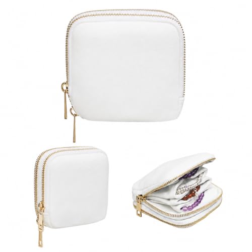 Stratalife Small Travel Jewelry Case, Velvet Storgae Pouch - color: Cream White-02