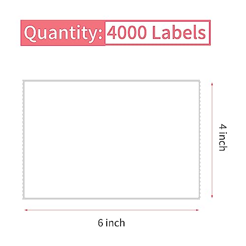 L Liked 4000 Thermal Labels 4" x 6" Perforated Industrial Thermal Shipping Labels with 3" Core, (Commercial Grade) - size: 4 Rolls