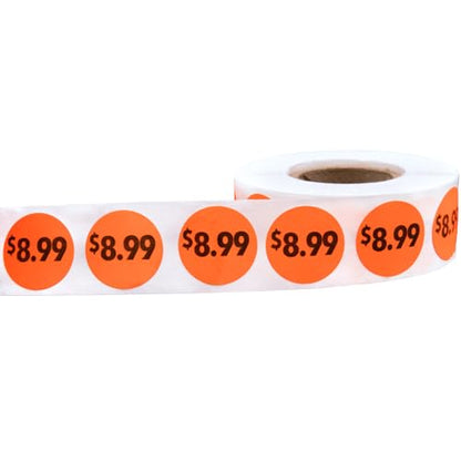 Fluorescent Red 8.99 Circle Dot Stickers, 3/4 Inch Round Price Labels, 500 Total Adhesive Stickers on a Roll for Retail Pricing, Inventory, Sales, and Promotions – Made in The USA - color: $8.99