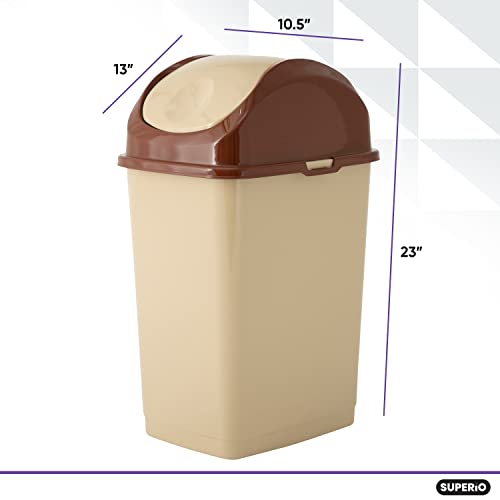 Superio Kitchen Trash Can with Swing Top Lid 9 Gallon Slim Waste Bin 37 Qt Sturdy Plastic Garbage Can Medium Recycling Bin for Office, Bathroom, Under Counter, Dorm, Bedroom (Beige/Brown-2 Pack) - size: 9 Gallon, style: 2 Pack
