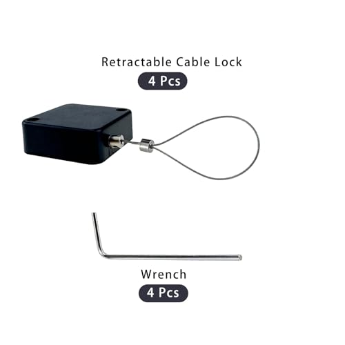 Retractable Cable Lock with Double-Sided Adhesive ABS Remote Control Security Lock for Phone,TV, 304 Stainless Steel, Black, 3.3 ft (1 m), 4Set - color: Black, size: 1M