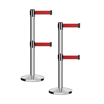 Crowd Control Warehouse RBB-100D Retractable Stanchion Barriers, Set of 2 - color: Red, size: 7.5 Foot