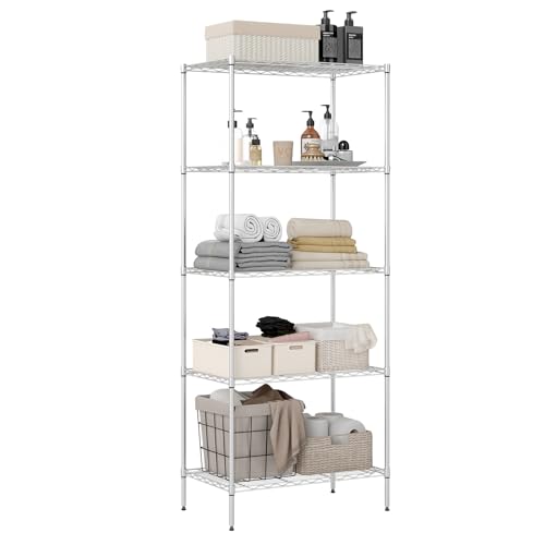 BestOffice | 5-Tier Wire Shelf | 14" x 24" x 60" | Chrome - color: Chrome, size: 14"D x 24"W x 60"H（Adjustable）