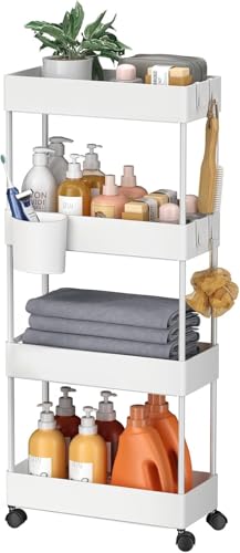 Pipishell 4 Tier Slim Storage Cart with Wheels, Laundry Cart, White - color: White, size: 4-Tier