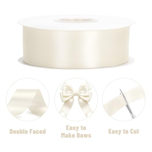 KINGLAKE Double Faced Ivory Satin Ribbon - 1-1/2 Inch x 50 Yards - color: Ivory