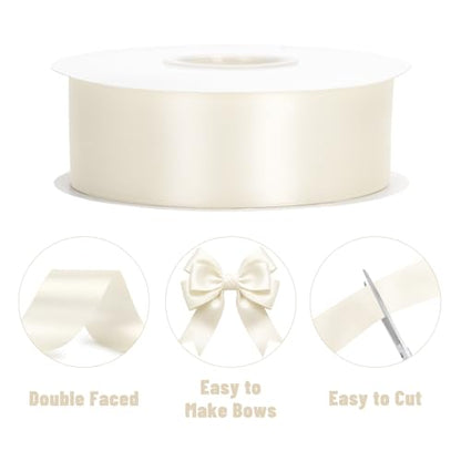 KINGLAKE Double Faced Ivory Satin Ribbon - 1-1/2 Inch x 50 Yards - color: Ivory