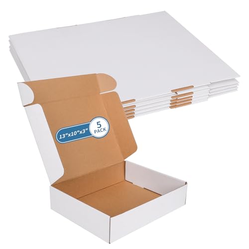 Fishat 13" x 10" x 3" White Corrugated Cardboard Shipping Boxes Set of 5 - size: 13" x 10" x 3"