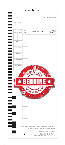 Pyramid Time Systems 44100 Barcoded Time Clock Cards Auto Totaling 100 Pack - size: 100 pk