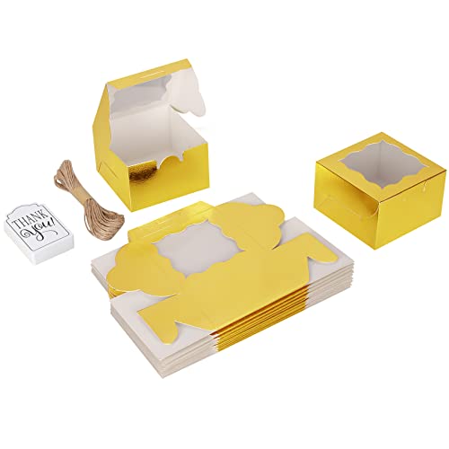 KPOSIYA 60pcs Small Cookie Boxes with Window, 4x4x2.5 Gold Bakery Box - color: Gold, size: 60